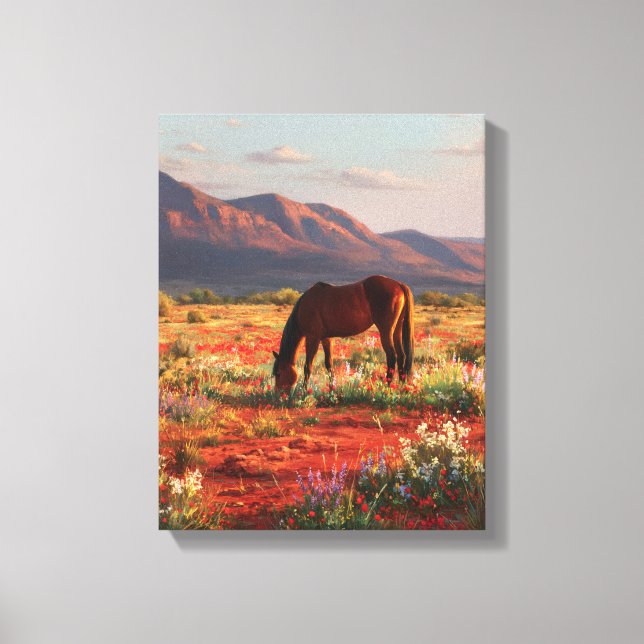 Lienzo Wild Horse Blooming Desert Sunset Art (Anverso)