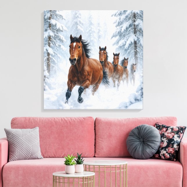 Lienzo Wild Horses Running Through a Snowy Forest (Insitu (Sala de estar))
