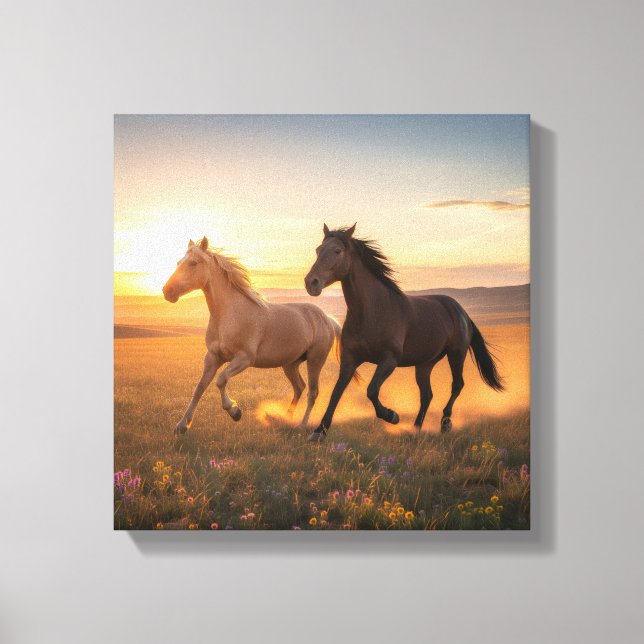 Lienzo Wild Prairie Run – Horses at Sunset Wall Art (Anverso)
