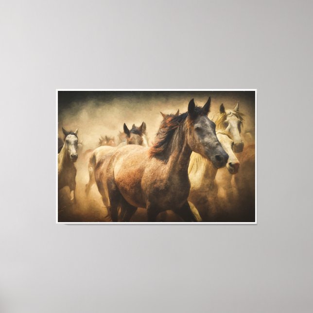 Lienzo Wild Running Horses: Western Rustic Wildlife Art (Anverso)