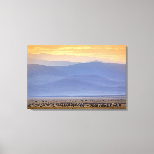 Lienzo Wildebeest durante la migración, Connochaetes (Anverso)