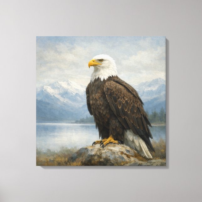 Lienzo Wildlife Bald Eagle Perched Lake (Anverso)