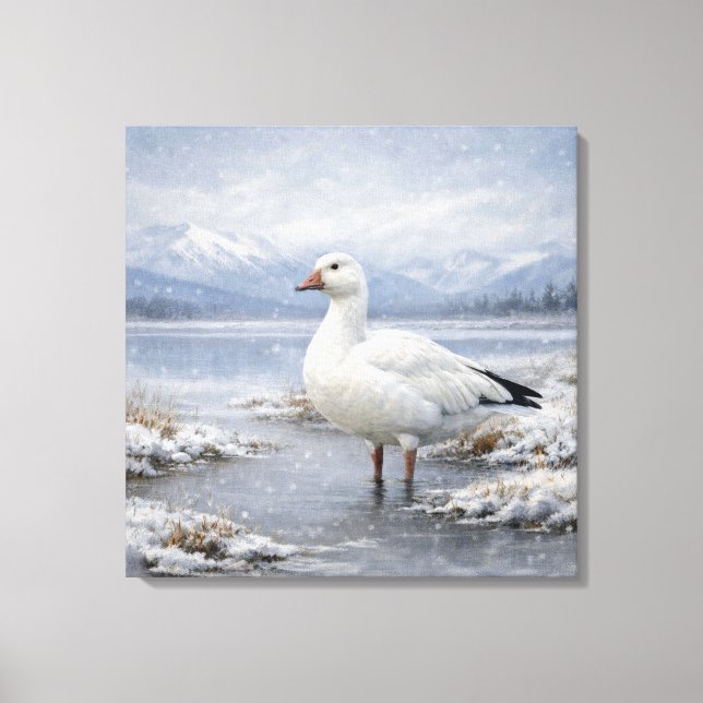 Lienzo Wildlife Snow Goose Winter Snowfall (Anverso)