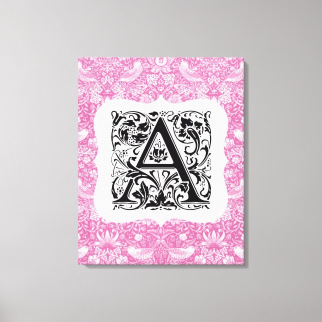 Lienzo William Morris Alphabet Strawberry Thief Pink (Anverso)