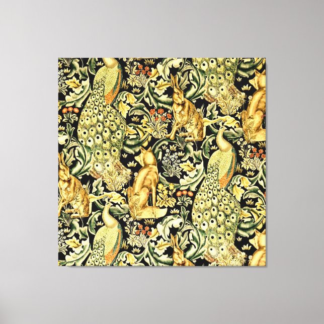 Lienzo William Morris Forest Tapestry Fox Hare Peacock (Anverso)