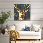 Lienzo William Morris Style Vintage Deer<br><div class="desc">Este impresionante arte mural de tela de estilo vintage es hermoso para las vacaciones, o en cualquier época del año. La cabeza de ciervo estilo William Morris está en ricos tanes y marrones sobre un fondo verde azulado y verde, con toques de follaje de roya suave. Sencillo y elegante. Perfecto...</div>