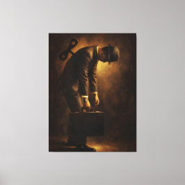 Lienzo Wind-Up Office Man Surreal Routine Grind Oil Paint