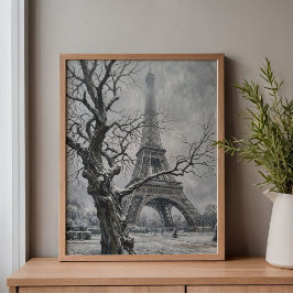 Lienzo Winter Eiffel Tower Tree Branches Art