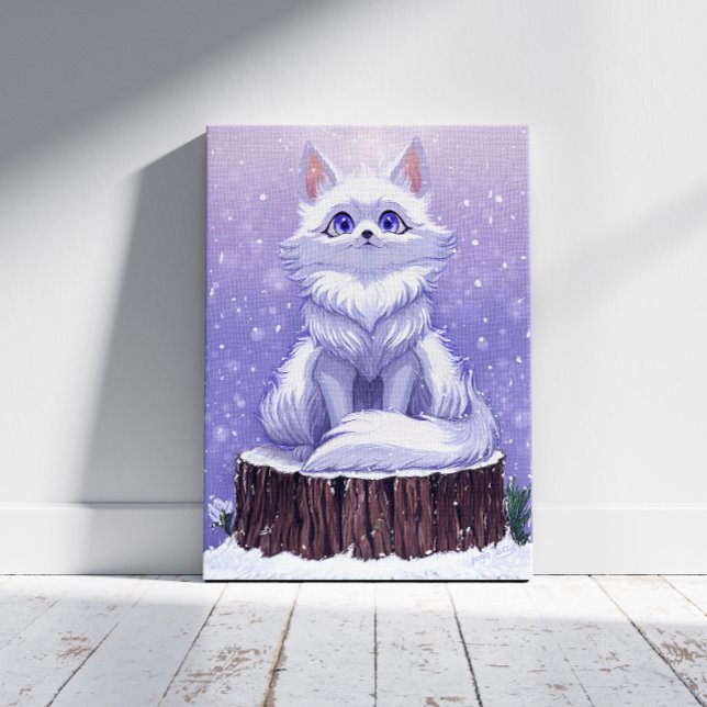 Lienzo Winter forest : cute snowy Fox wildlife  (true Color Reference: This image shows colors and details like the final printed canvas)