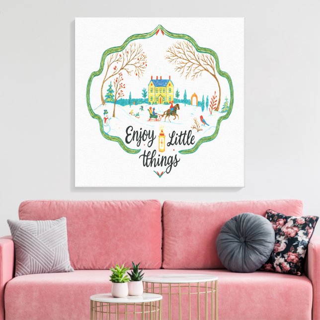 Lienzo Winter Scene Art  Cozy Snow Landscape Canvas Print (Insitu (Sala de estar))