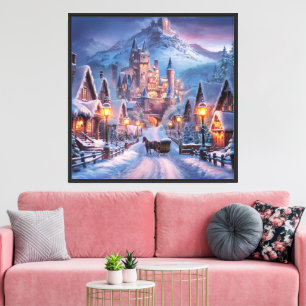 Lienzo Winter Wonderland: Un pueblo iluminado en el monte