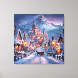 Lienzo Winter Wonderland: Un pueblo iluminado en el monte