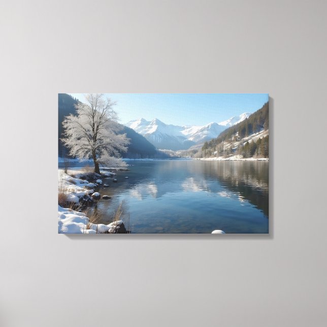 Lienzo Winterlandschaft mit Bergsee  (Anverso)