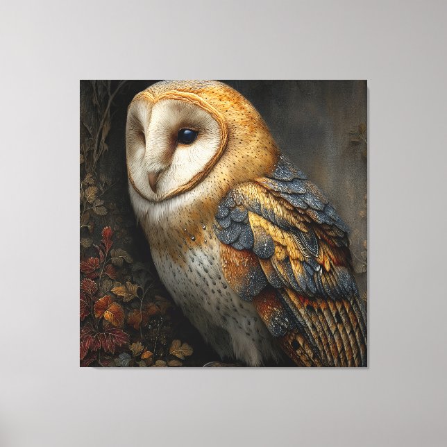 Lienzo Wise Barn Owl Perched on Ancient (Anverso)