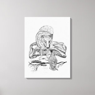 Lienzo Wolf and Raven - Diseño en blanco y negro