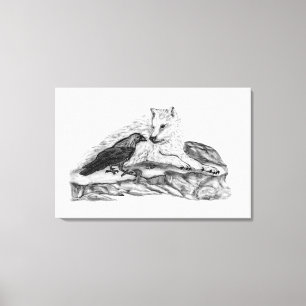 Lienzo Wolf and Raven - Diseño en blanco y negro