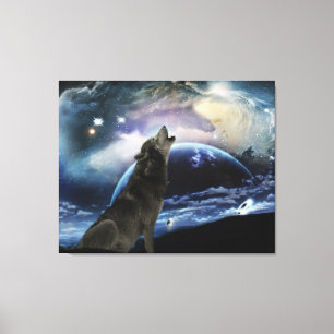 Lienzo Wolf gritando en la luna
