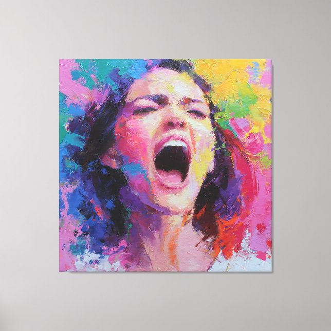 Lienzo Woman Shouting Abstract Colors Expressive Acrylic  (Anverso)