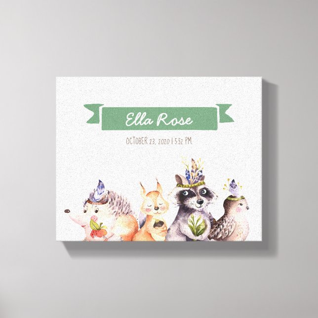 Lienzo Woodland Animals Nursery Name Wall Art (Anverso)