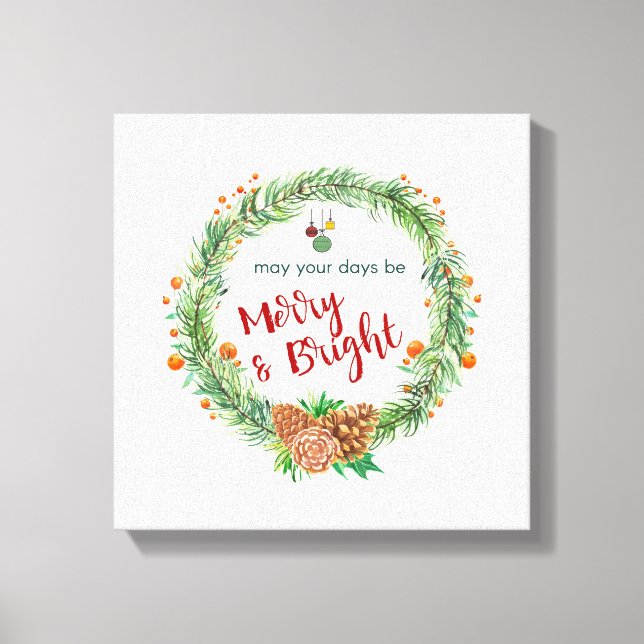 Lienzo Wreath de Navidades merry y brillantes (Anverso)