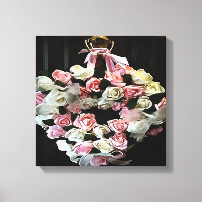 Lienzo Wreath decorativa de rosas y cintas (Anverso)