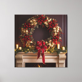 Lienzo Wreath, velas y chimenea navidades