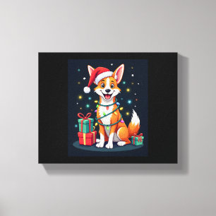Lienzo Xmas de Fox Terrier Encendiendo Perro Terrier Sant