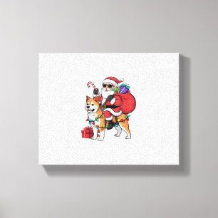 Lienzo Xmas iluminando a Santa Riding Shiba Inu Navidades