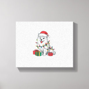 Lienzo Xmas Iluminando Santa Hat American Eskimo Dog Chri