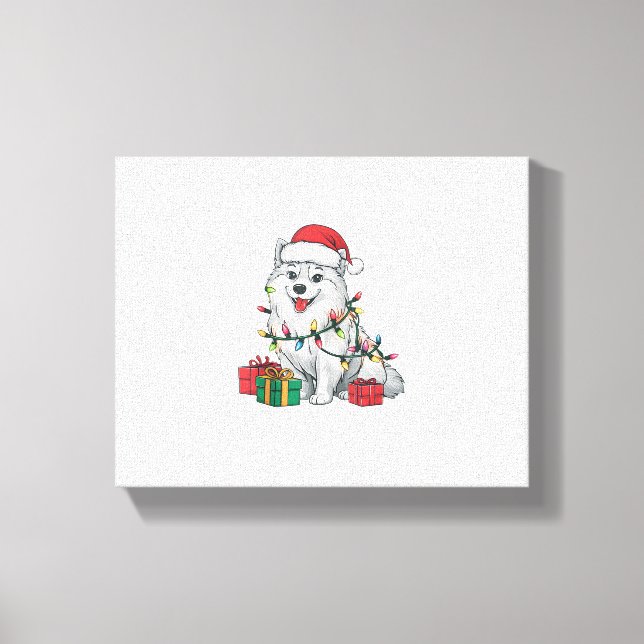 Lienzo Xmas Iluminando Santa Hat American Eskimo Dog Chri (Anverso)