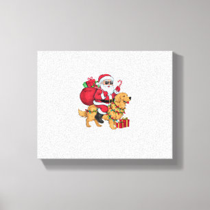 Lienzo Xmas Iluminando Santa Riding Golden Retriever Dog