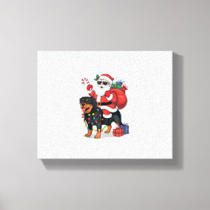 Lienzo Xmas Iluminando Santa Riding Rottweiler Dog Christ