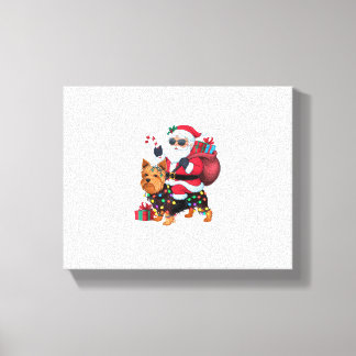 Lienzo Xmas Iluminando Santa Riding Yorkshire Terrier Dog