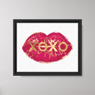 Lienzo XOXO, Purpurina de oro de los labios rojos del bes