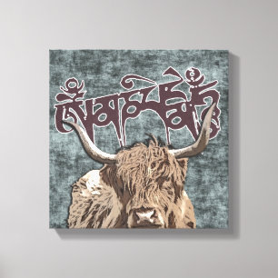 Lienzo Yak tibetano con Mani Mantra ( OM MANI PADME HUM )