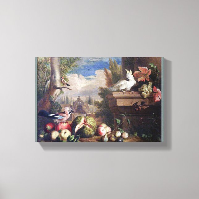 Lienzo Yakob Bogdany Aves y Fruta en un paisaje con (Anverso)