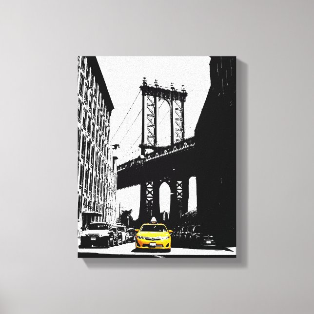 Lienzo Yellow Taxi Brooklyn Bridge Nyc New York City Art (Anverso)