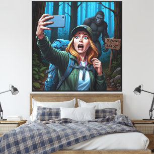 Lienzo Yeti Pie Grande Sasquatch Selfie Bosque