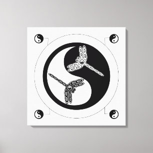 Lienzo Yin Yang Black and White Figure 8 Dragonflies