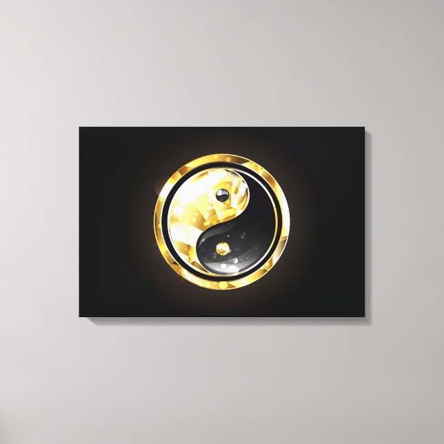 Lienzo Yin Yang dorado en negro (Anverso)