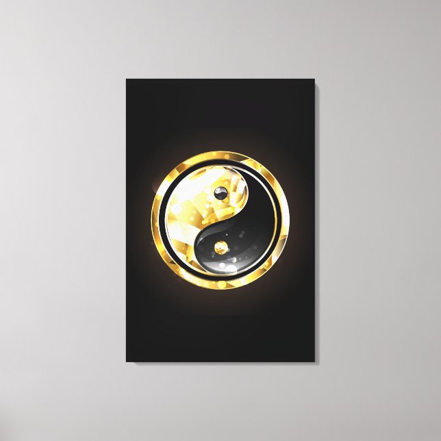 Lienzo Yin Yang dorado en negro (Anverso)