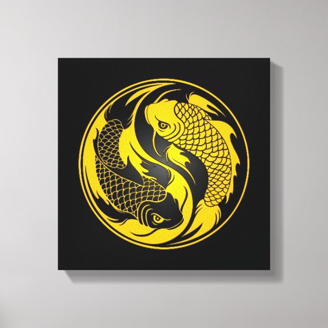 Lienzo Yin Yang Koi Fish amarillo y negro (Anverso)