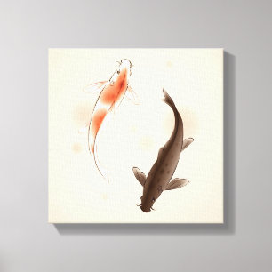 Lienzo Yin Yang Koi pesca en la pintura oriental del