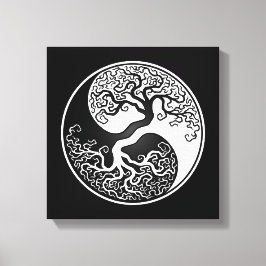 Lienzo Yin Yang, un árbol blanco y negro de la vida
