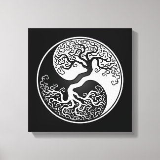 Lienzo Yin Yang, un árbol blanco y negro de la vida