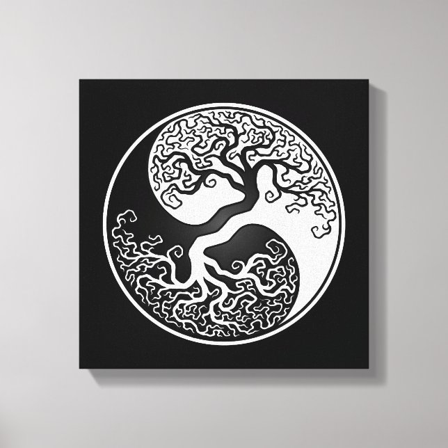 Lienzo Yin Yang, un árbol blanco y negro de la vida (Anverso)