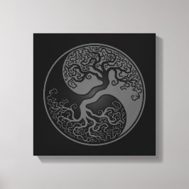 Lienzo Yin Yang, un árbol gris y negro de la vida