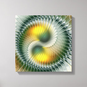 Lienzo Yin Yang Verde Amarillo Fractal Abstracto Colorido