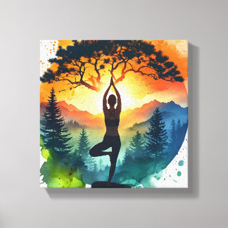 Lienzo Yoga Meditation Silhouette Stretched Canvas Print