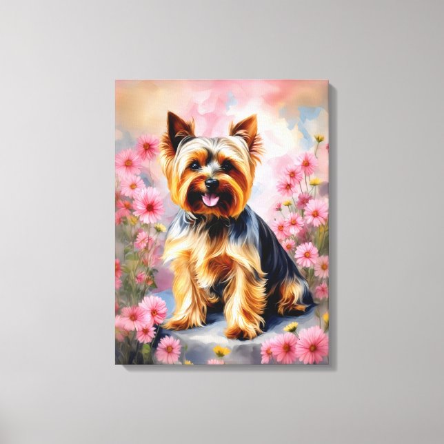 Lienzo Yorkie Dog Flower (Anverso)